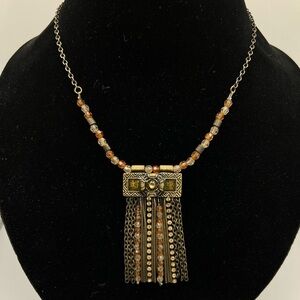 Vintage JS Beaded & Metal Statement Necklace Adjustable 16–19”